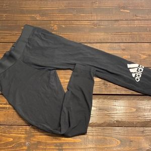 Adidas Black High Waisted Cotton Blend 3 Stripe Logo Full Length Leggings M